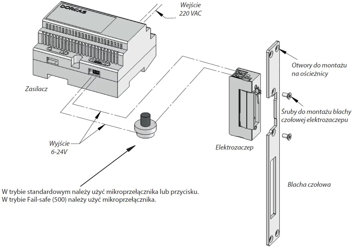 Montaż elektrozaczepu - ogólny schemat połączeń